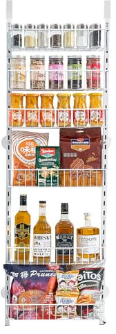 VEVOR Estante de Almacenamiento para Colgar Puerta 6 Niveles Organizador de despensa para Puerta 42 x 18 x 133 cm Estante de Especias Colgante de Acero para Hogar, Cocina, Lavadero, Baño, Blanco