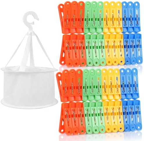 lohey 48Pcs Pegs for Washing Line with Bag, Windproof Plastic Washing Line Pegs, Non-Slip Strong Grip Laundry Clips, Perfect for Indoor Outdoor Drying, Home Garden Essential