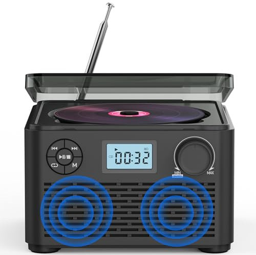 Old-fashioned CD player with FM radio, Bluetooth, USB/TF, stereo sound, 2.0 channel, 4000mAh battery, universal retro CD player, portable design for music lovers