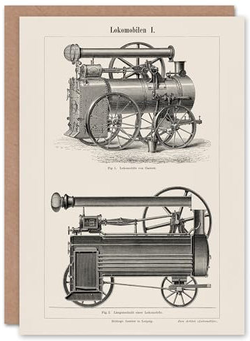 Artery8 Vintage Art Card Lokomobilen Locomotive Steam Train Engine