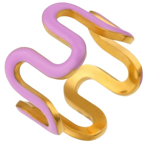 Jpltlvy Edelstahl 18K Vergoldet Welle Design Ring Minimalistisch Y2K Schmuck Emaille Tropfmuster Damen Tägliche Kleidung Geschenk
