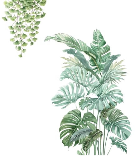 Sticker mural motif feuilles de palmier tropicales grand vert 90 x 65 cm