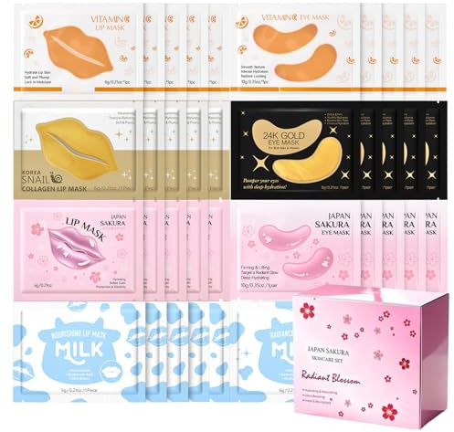 40 PCS Lip Mask & Eye Mask Set, Under Eye Gel Patches, Collagen Eye patches for Puffy Eyes & Dark Circles, Overnight Hydrating Lip Mask for Dry Lip, Pamper Gifts for Women Teenages, Eye&Lip Care