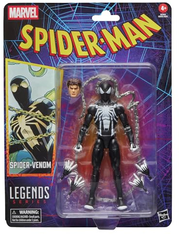 Marvel Legends Series, Figurine Spider-Venom rétro sous Blister inspirée des Bandes dessinées Spider-Man, Noir