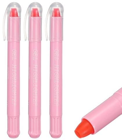 PATIKIL Hellrosa Marker, 3er Pack Gel-Marker Kein Durchdrücken Wachs-Crayon Neon Leuchtend Klare Sicht Drehstift Süß für Bücher Büro Erwachsene