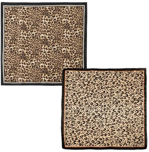 RUGBOL 2 Stück Bandana, Leoparden-Kopftuch, Mehrzweck-Haartuch, Halstuch für Strand, Reisen, Urlaub, Sport, Geschenke (70 × 70 cm)