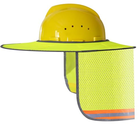 Schutzhelm-Sonnenschutz, hohe Sichtbarkeit, Schutzhelm-Visier, volle Krempe, Sonnenschutz mit Nackenklappe und reflektierendem Streifen, Mesh-Schatten, Zubehör Nicht im Lieferumfang enthalten, Gelb