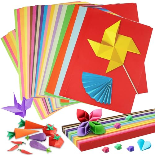 100 Blatt Tonpapier A4 Bunt,50 Farben, 70g/m² Buntes Papier A4+ 640 Papierstreifen für Sterne, Origami Papier Doppelseitig, Bastelpapier für DIY, Kunst, Schule und Bastelprojekte