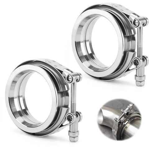 Set Di 2 Fascette A V In Acciaio Inox Fascetta A V ø 63,5 Mm (2,5) + Flange Kit Fascette A V Per Scarico Auto Con Anelli Di Centraggio E Fascetta Per Tubo Flessibile Turbo Argento