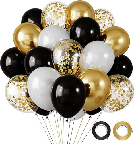 Luftballons Schwarz Gold 100 Stück, 30cm Gold Luftballon (Schwarz gold) | Luftballon Geburtstag für Deko Geburtstag Ballons,Deko Hochzeit,Party Deko