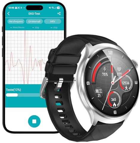 Newgen Medicals Smartwatch: Vitaluhr mit Bluetooth, EKG-Anzeige, Telefonfunktion, App, AMOLED,IP67 (Smartwatch Fitnessuhr, Damen Telefonfunktion)