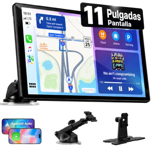 LAMTTO 2026 Upgrade 11 Zoll Wireless Carplay Display mit Apple CarPlay und Android Auto, Tragbares Car Play Touchscreen mit GPS Navigation, Bluetooth, AirPlay,AUX,Anschluss für alle Fahrzeuge