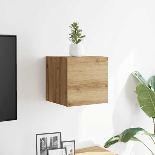 QUAHEAS TV Wall Cabinet Artisan Oak Wood Material 30.5 x 30 x 30 cm with Storage Space and Compartment, Wall Mounted for Living Room and Bedroom, Versatile as Lowboard, Chest of Drawers, Shelf or