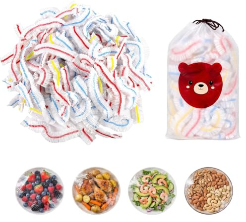 Elastic Food Covers 300Pcs Reusable Bowl Lids for Food Storage | Food-grade PE | Stretch up to 20cm | Fits plates/bowls 10-28cm | Fridge microwave safe | Multi-colour for easy sorting