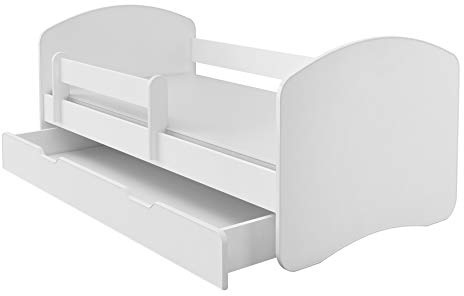 ACMA Kinderbett Jugendbett mit Einer Schublade und Matratze Weiß II (160x80 cm + Schublade, Weiß)
