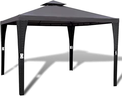 vidaXL Gartenpavillon mit Dach, Polyrattan, 3 x 3 m, cremefarben/Weiß/Dunkelgrau dunkelgrau