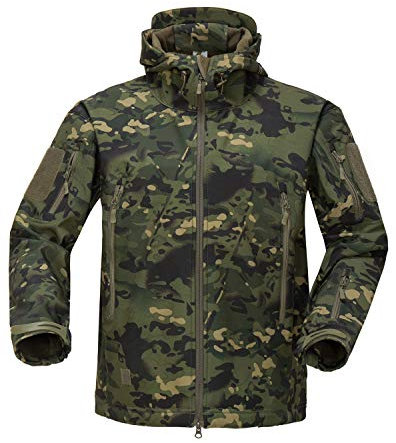YFNT Taktisch Softshell Fleecejacke Camouflage Militär Hoodie Outdoor Wandern Camping Warm Innenfutter Winddicht Wasserdicht Mantel Jacken Skijacke, Grüner Cp, XL
