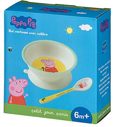 Peppa Pig Geschenkset mit Saugnapf (Ø 12,5 cm – H 5,5 cm – 160 ml) + 1 kleiner Löffel – ideal zum Essenlernen, spülmaschinenfest