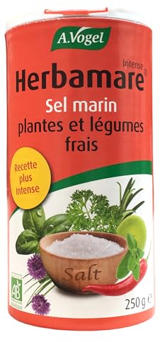 A. VOGEL - Herbamare® Intense - Sel marin, plantes et légumes frais - Assaisonnement sain et bio - Goût Intense et Corsé - Vegan - 250 g - Fabriqué en France, à Colmar (Alsace).