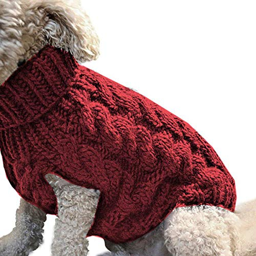 Petyoung Hundepullover Weste Warmer Mantel Haustier weiche Strickwolle Winter Pullover gestrickt Häkeln Mantel Kleidung für kleine mittlere Hunde (XL, Rot)