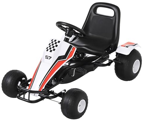 HOMCOM Go-Kart a Pedali Bianco per Bambini 3-6 Anni con Freno a Mano