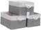 CREADARD Fabric Storage Basket Set of 3, Foldable Linen Storage Box for Nursery and Home, Collapsible Canvas Shelf Basket for Wardrobe or Bedroom, Grey and White