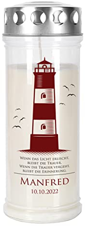 private grief Grablicht Trauerkerze mit persönlicher Beschriftung (Leuchtturm, 7,5 cm x 17 cm (Ø/H))