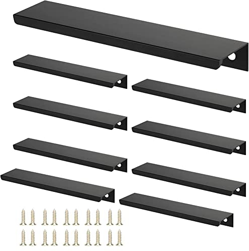 JNRFTY 10 Stück Schwarz Griffe Versteckt Modernes Möbelgriffe Küchengriffe Griffe schubladengriffe Aluminium Mit 20 Schrauben Küche Griffe Lochmitte 192MM