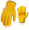 Vgo... 3 paires gants de travail en cuir de vache non doublés pour homme, gants jardinage, avec paume patchée (CA9590,Or,11/XXL,3Paires)