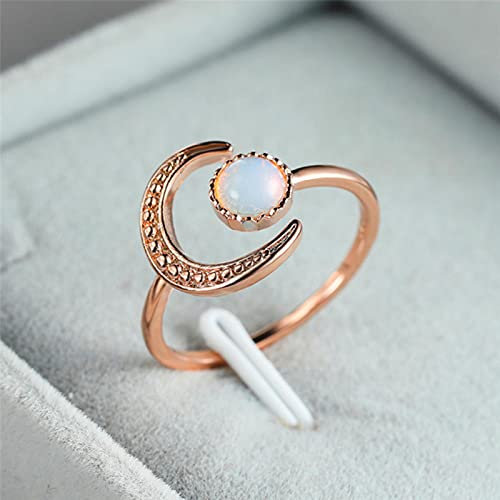 SONGK Femme Petite Pierre De Lune Ouverte Bague Réglable Couleur Argent Bague De Fiançailles De Mariée Vintage Zircon Pierre Anneaux De Mariage pour Les Femmes