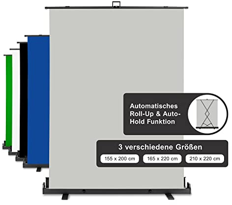 Walimex pro Roll-up Panel Hintergrund grau 155 x 200 cm, Fotohintergrund mit Transportbox, Hintergrundsystem für Fotostudio, knitterfreie Fotoleinwand ideal für Portraits und dezente Lichtakzente