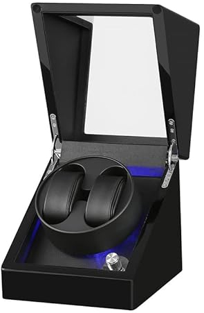 DRAIGERWAY Automatische Uhrenbeweger Box PU Leder Uhrengehäuse mit leisem Motor(Schwarz Klavierlacken Upgrade-DGW)