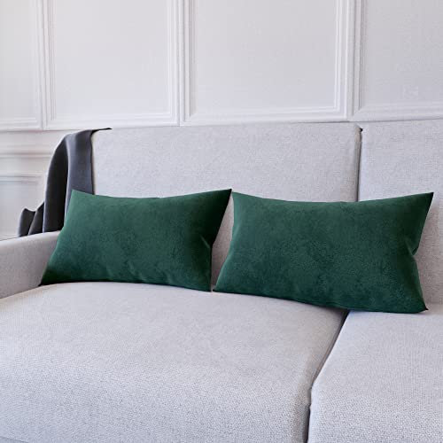 Set di 2 Federe Per Cuscini In Velluto Morbido e Resistente Copricuscini Per Divano Poltrona Soggiorno Arredo Arredamento Casa Design Moderno Elegante Cerniera Invisibile (30 x 50 cm, Verde Militare)