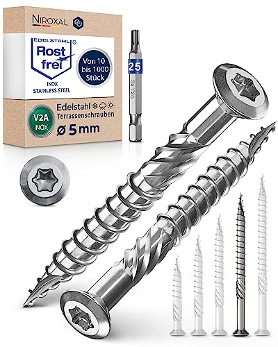 Edelstahl A2 Linsenkopfschrauben 5x70 - Torx Schrauben 5mm stark, 250 Stück, 70mm lang, Holzschrauben inkl. 1x Torx Bit