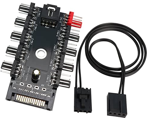 HuaLiSiJi PWM Fan Hub PC Chassis Fan Hub CPU Cooling HUB 10 Port 12V 4 Pin Molex Controller SATA Interface (10 Port SATA)