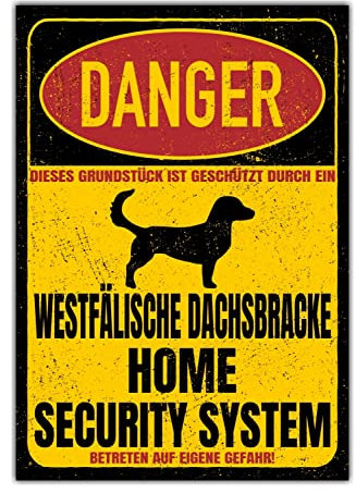 Westfälische Dachsbracke Schild Danger Security System Türschild Hundeschild Warnschild Hund Jagd Sicherheitsschild Hund Privatgrundstück Hundewarnung Warnung vor dem Hund