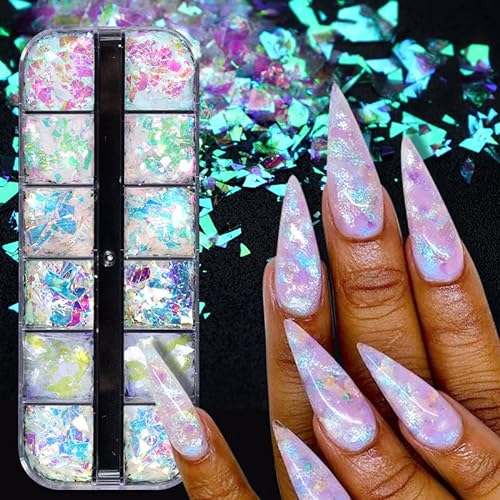 JMEOWIO 12 Griglie Sirena Glitter Unghie Nail Art Decorazioni Disegni