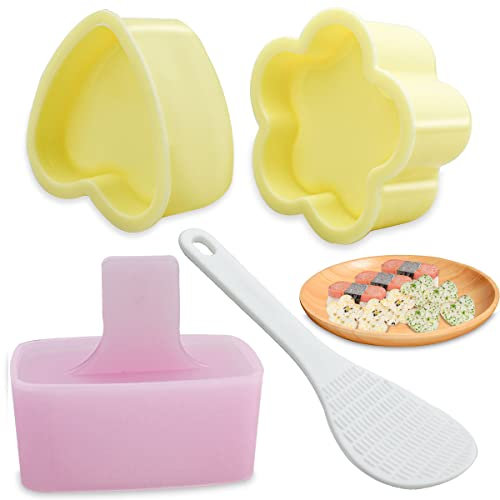 3 moldes de bola de arroz con paleta de arroz