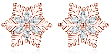 Cangall Silber Weihnachten Ohrringe Damen, 925 Sterling Silber Weihnachts Ohrstecker, Rose Gold Schneeflocke Ohrstecker mit Zirkonia, 11mm Klein Schlafen Knorpel Ohrstecker Ohrringe zum Weihnachten