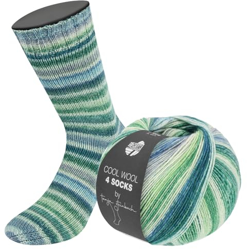 LANA GROSSA Cool Wool 4 Socks Print | Bedrucktes Merino-Sockengarn aus mehrfach verzwirnten Einzelfäden | Handstrickgarne aus 75% Schurwolle | 100g Wolle zum Stricken & Häkeln | 420m Garn FB 7754