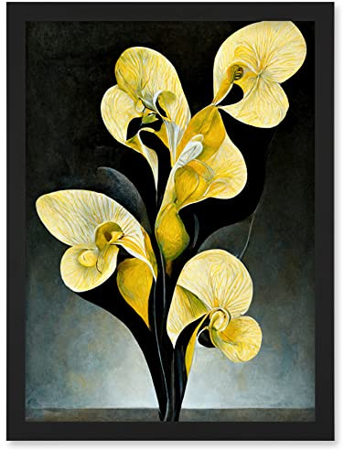 Doppelganger33 LTD Modern Abstract Black Yellow Orchid Flower Artwork Framed Wall Art Print A4