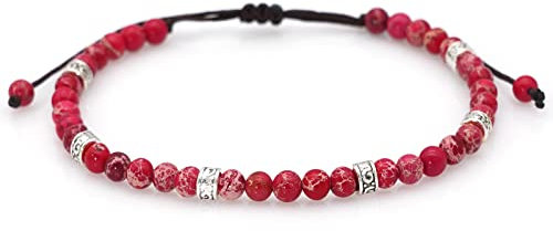 Suyi Beaded Bracelets Adjustable Handmade String Bracelet Bohemian Colorful Stone Strand Bracelet for Women Rose Red