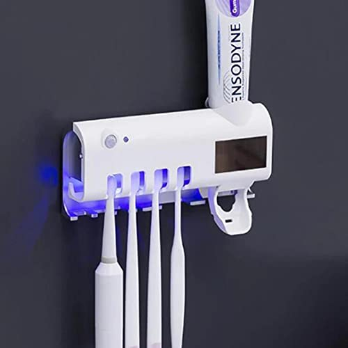 RANRAO UV-Desinfektions-Zahnbürstenhalter mit LED-Licht, Elektrischer Zahnbürstenhalter Halter zur Wandmontage mit UV-Sterilisator, Automatischer Zahnpastaspender, Solar- oder USB-Aufladung