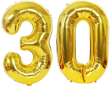 D2D | Party Balloon Zahl 30 XL in Gold - Größe: 80 cm - Folienballons - Zahlenballons - Geburtstagdeko - Perlenhochzeit - Helium Ballons