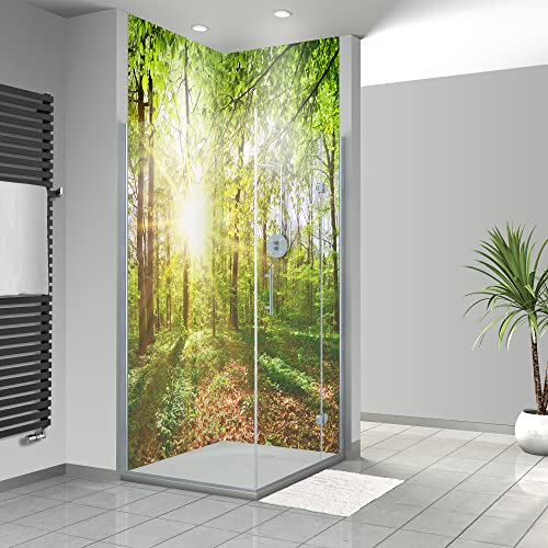 WANDFREUDE individuelle Duschrückwand Aluverbundplatte auf Maß (2 Stück - Waldfrühling - Seidenmatt) – Dusche Wandverkleidung Duschwandverkleidung Duschrückwände