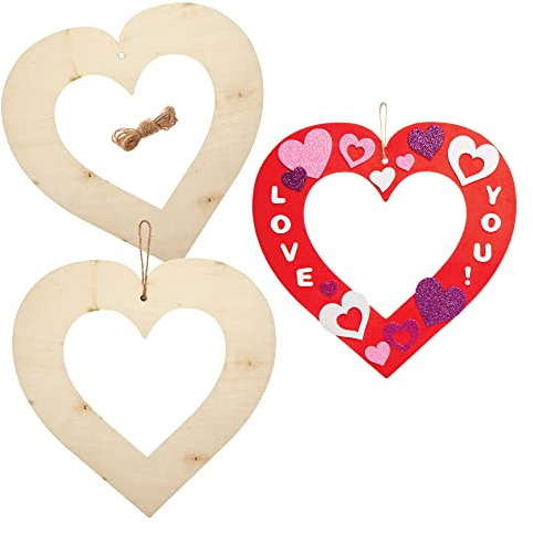 Baker Ross FX500 Herz-Holzkranz-Rohlinge - 6er-Pack, Kinder basteln ihre eigenen Valentinstag- und Muttertagsdekorationen