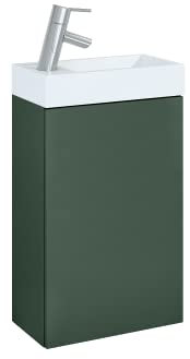 VBChome Badmöbel Set 40 cm Weiß Waschbecken mit Grün Matt Hängeschrank Waschtisch 1-Türen Push to Open-System Modern Elegant