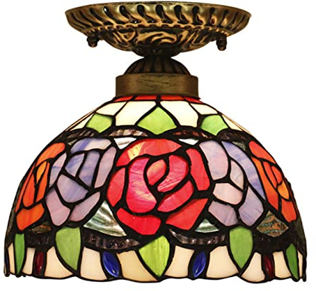 Uziqueif Tiffany Stil Buntglas Deckenleuchte, E27 8 inch Antike Kleine Deckenlampe Vintage für Küche Wohnzimmer Schlafzimmer Badezimmer Korridor Flur Treppen Esszimmer Cafe Bar,B