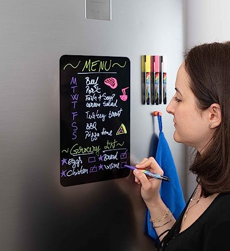 12x8 inch Small Black Dry Erase Board - Fridge Blackboard - Magnetic