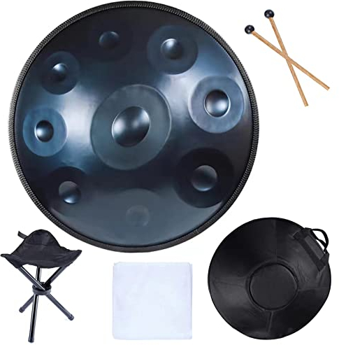 FYLZW 9 10 12 Noten Handpan Drum Instrument, Handpan Drum In D Minor, 432 Hz Stahlhandtrommel Mit Soft Handpan Bag, 2 Handpan Mallets, Handpan Stand, Für Klangheilung, Persönliche Meditation